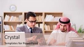  Presentation with arab - Amazing theme having budget oil - diverse business concept with arab backdrop and a soft green colored foreground