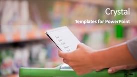  Presentation with supermarket trolley - Slides consisting of budget plan - female shopper holding checklist background and a coral colored foreground