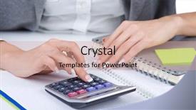  Presentation with calculator - Presentation design consisting of budget plan - hands working on the calculator background and a coral colored foreground