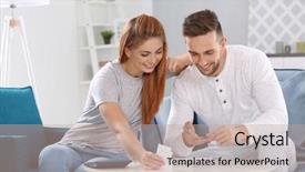  Presentation with taxes - Theme featuring budget plan - young couple calculating taxes background and a coral colored foreground
