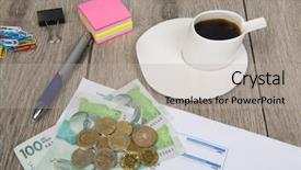  Presentation with budget - Presentation consisting of budget planning with colombian money background and a light gray colored foreground