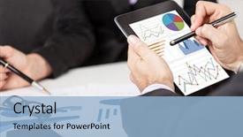  Presentation with business review - Colorful presentation enhanced with budget review - business people discussing backdrop and a light blue colored foreground