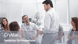  Presentation with business review - Theme enhanced with budget review - businessman explains the business team background and a gray colored foreground