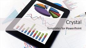  Presentation with financial budget - Slide set with budget review - tablet computer and financial charts background and a light gray colored foreground