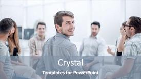  Presentation with review - Presentation theme featuring budget review - young businessman at a workshop background and a mint green colored foreground