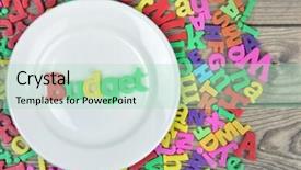  Presentation with magnetic - PPT layouts featuring budget word on white plate and magnetic letters background and a mint green colored foreground