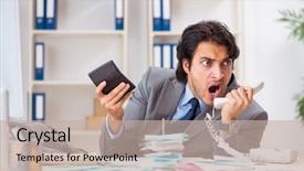  Presentation with budgeting - Presentation design featuring budgeting - young handsome businessman in budget background and a mint green colored foreground