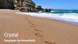  Presentation with footprints sand - Slides featuring budism - footprints in the sand background and a coral colored foreground