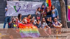  Presentation with lgbt community - Beautiful presentation design featuring buenos-aires-argentina-07-11 backdrop and a coral colored foreground