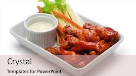  Presentation with food chicken - Presentation design enhanced with buffalo chicken wings american food background and a coral colored foreground