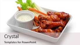  Presentation with food chicken - Beautiful presentation design featuring buffalo chicken wings american food backdrop and a soft green colored foreground