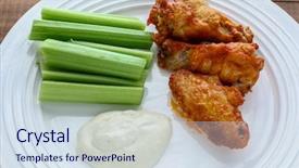  Presentation with blue cheese - Audience pleasing PPT theme consisting of buffalo chicken wings with celery backdrop and a sky blue colored foreground
