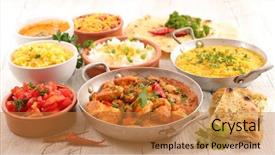  Presentation with curry - Colorful PPT layouts enhanced with buffet - assorted indian curry and dish backdrop and a gold colored foreground