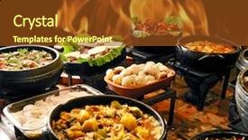  Presentation with food service - Audience pleasing theme consisting of buffet - self-service food backdrop and a tawny brown colored foreground