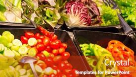  Presentation with breakfast - Colorful slide deck enhanced with canteen thai - buffet breakfast smorgasbord backdrop and a crimson colored foreground