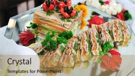  Presentation with catering - Presentation theme with buffet catering food arrangement background and a yellow colored foreground