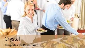  Presentation with catering - PPT theme having buffet catering service company background and a coral colored foreground