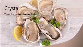  Presentation with oyster mushroom on substrate - Slides enhanced with buffet open - oyster and lemon background and a  colored foreground