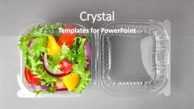  Presentation with plastic container - Beautiful theme featuring buffet open - plastic container with salad backdrop and a  colored foreground