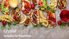  Presentation with vietnamese food for tet holiday - Colorful PPT theme enhanced with buffet open - set of assorted bruschetta backdrop and a gray colored foreground