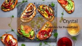  Presentation with jewish holiday symbol jewish food - Audience pleasing slide set consisting of buffet open - set of assorted bruschetta backdrop and a gold colored foreground