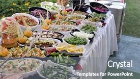  Presentation with restaurant - Beautiful PPT theme featuring buffet style food - a series backdrop and a gray colored foreground