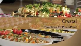  Presentation with restaurant - Presentation design having buffet style food in trays background and a gold colored foreground