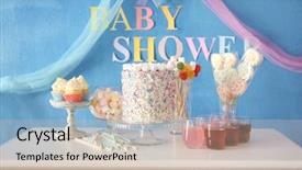  Presentation with baby shower - Slide set with buffet table at baby background and a soft green colored foreground