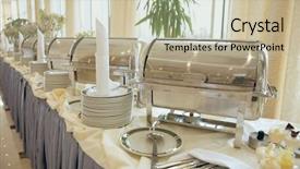  Presentation with waiting - Audience pleasing presentation theme consisting of buffet table with dishware waiting backdrop and a mint green colored foreground