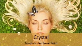  Presentation with butterfly - Colorful PPT layouts enhanced with bug free - young woman with a butterfly backdrop and a gold colored foreground