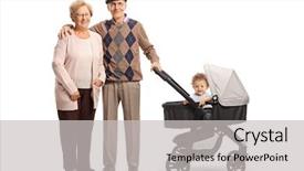  Presentation with grandparents - Audience pleasing presentation theme consisting of buggy - happy grandparents standing backdrop and a light gray colored foreground