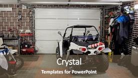  Presentation with garage car - PPT theme consisting of buggy car motorcycle different equipment background and a tawny brown colored foreground