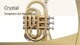  Presentation with music instrument - Beautiful presentation design featuring bugle - classical music wind instrument trumpet backdrop and a  colored foreground