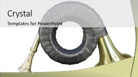  Presentation with under ground cable - Slide deck having bugle - horn under the white background background and a  colored foreground