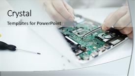  Presentation with workshop tools - Slide deck with build - closeup shot of male hands background and a sky blue colored foreground