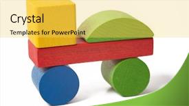  Presentation with wooden toy - Presentation theme enhanced with build cars - car from colorful wooden toy background and a yellow colored foreground