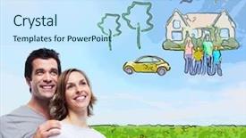  Presentation with new home - Slide deck consisting of build cars - couple thinking about new home background and a light blue colored foreground