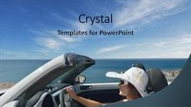  Presentation with women traveling - Colorful presentation design enhanced with build cars - women traveling in a convertible backdrop and a teal colored foreground