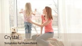  Presentation with daughter mother - Colorful PPT layouts enhanced with mother and daughter near window in room backdrop and a coral colored foreground