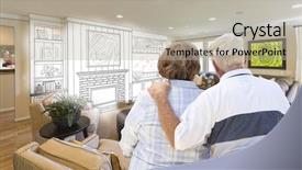  Presentation with senior living - Slide set consisting of build house - senior couple looking over custom background and a light gray colored foreground