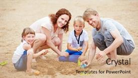  Presentation with build - Slide deck enhanced with build relationships - family holiday with two children background and a coral colored foreground