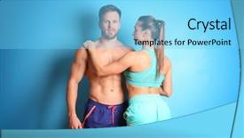  Presentation with treble clef teal color - PPT layouts enhanced with build relationships - sporty young couple on color background and a  colored foreground