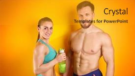  Presentation with water color - PPT layouts featuring build relationships - sporty young couple with bottle background and a  colored foreground