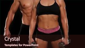  Presentation with sporty - Presentation theme having build relationships - sporty young couple with dumbbells background and a wine colored foreground