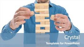  Presentation with bricks - Beautiful slide set featuring build stack - casual dressed man playing backdrop and a teal colored foreground