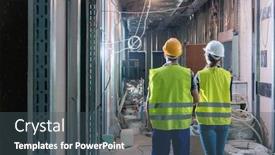  Presentation with further - Colorful presentation design enhanced with builder and construction worker inspecting the site to plan further backdrop and a ocean colored foreground