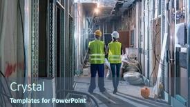  Presentation with further - Colorful presentation design enhanced with builder-and-construction-worker-inspecting backdrop and a ocean colored foreground