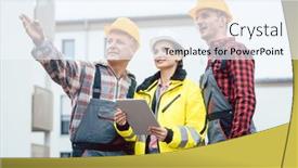  Presentation with construction site construction - PPT layouts featuring builder-and-contractor-inspecting-new background and a sky blue colored foreground