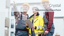  Presentation with construction site construction - PPT theme featuring builder-and-contractor-inspecting-new background and a sky blue colored foreground