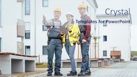  Presentation with residential - Audience pleasing PPT theme consisting of builder-and-contractor-inspecting-new backdrop and a sky blue colored foreground